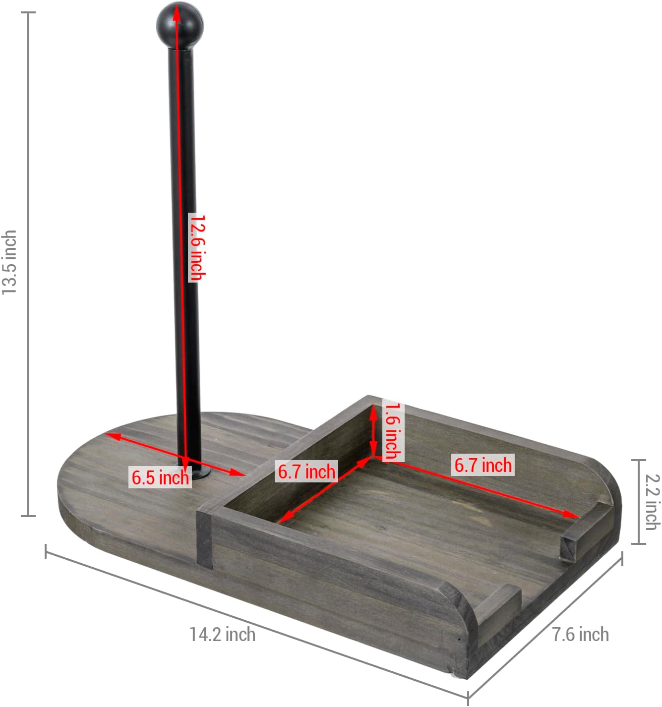 MyGift Vintage Weathered Gray Solid Wood and Black Metal Paper Towel Roll Holder and Napkin Dispenser Combination Storage Rack for Kitchen Counter or Dining Table