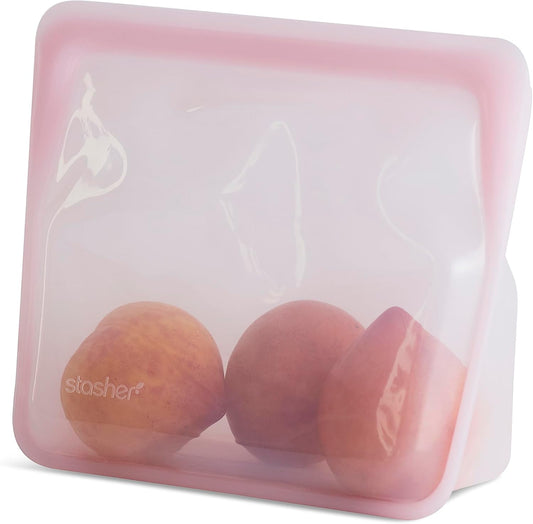 Stasher Premium Silicone Reusable Food Storage Stand-Up Mid Bag, Pink, Microwave, Sous Vide, Dishwasher, Oven and Freezer Safe, BPA Free, Leak-free, Eco-friendly, 56 Oz