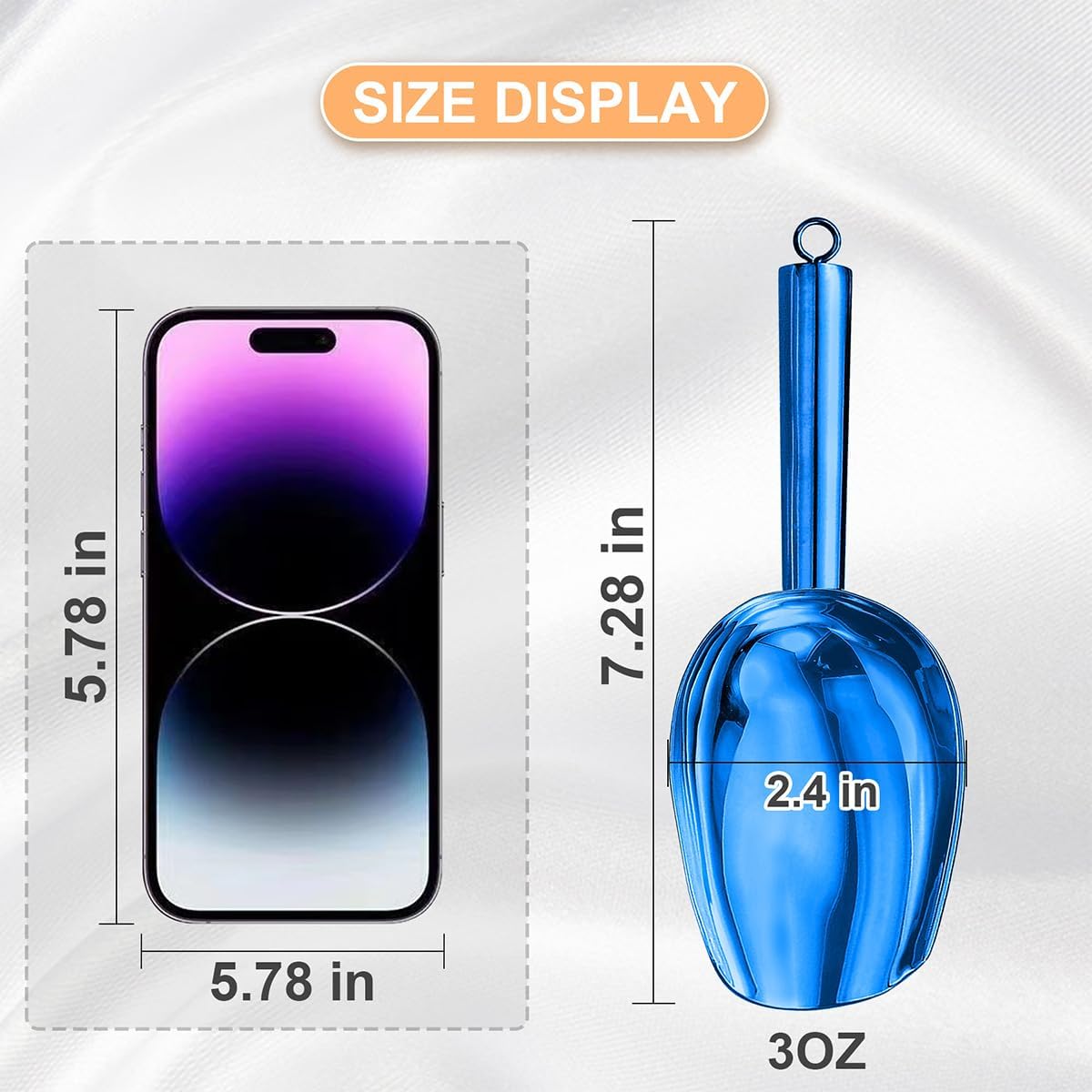 Metal Ice Scoop，Kitchen Ice Scooper for Ice Maker,Stainless Steel Small Ice Scooper for Freezer，Kitchen Gadgets Cookie Flour Pet Dog Food Scoop (Blue, 3oz)