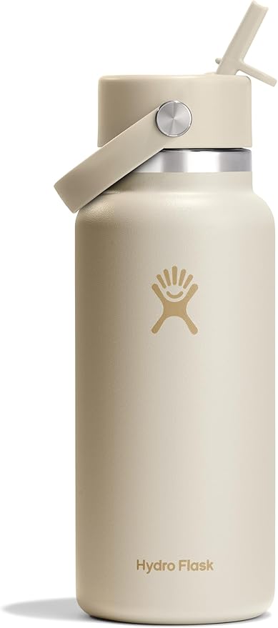 Hydro Flask Water Bottle - Insulated Stainless Steel - Wide Mouth Flex Straw Lid, Non Spill, Leakproof and Refillable in 32 Oz Coconut Cream