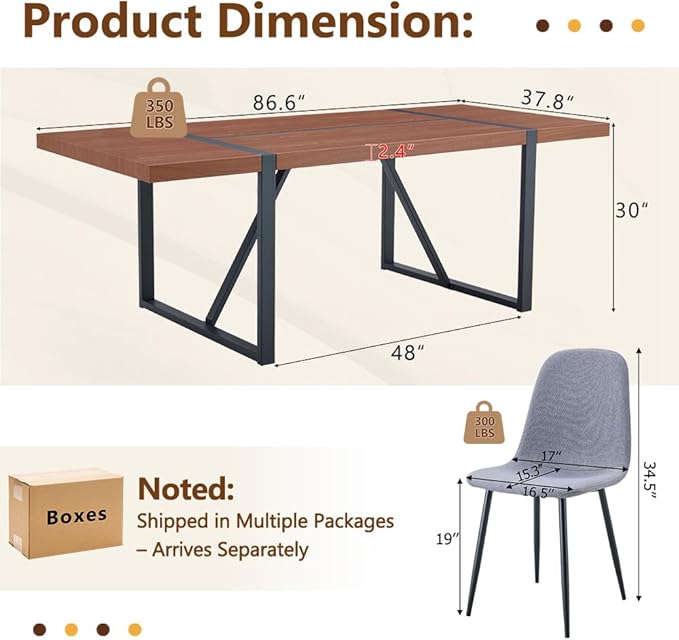 86.6" Dining Table Set for 8, Modern 9 Piece Wood Kitchen Table and Chairs Set, Rectangle Dining Room Table with 8 PU Leather Upholstered Chairs, Ideal for Home, Kitchen, or Apartment Dining