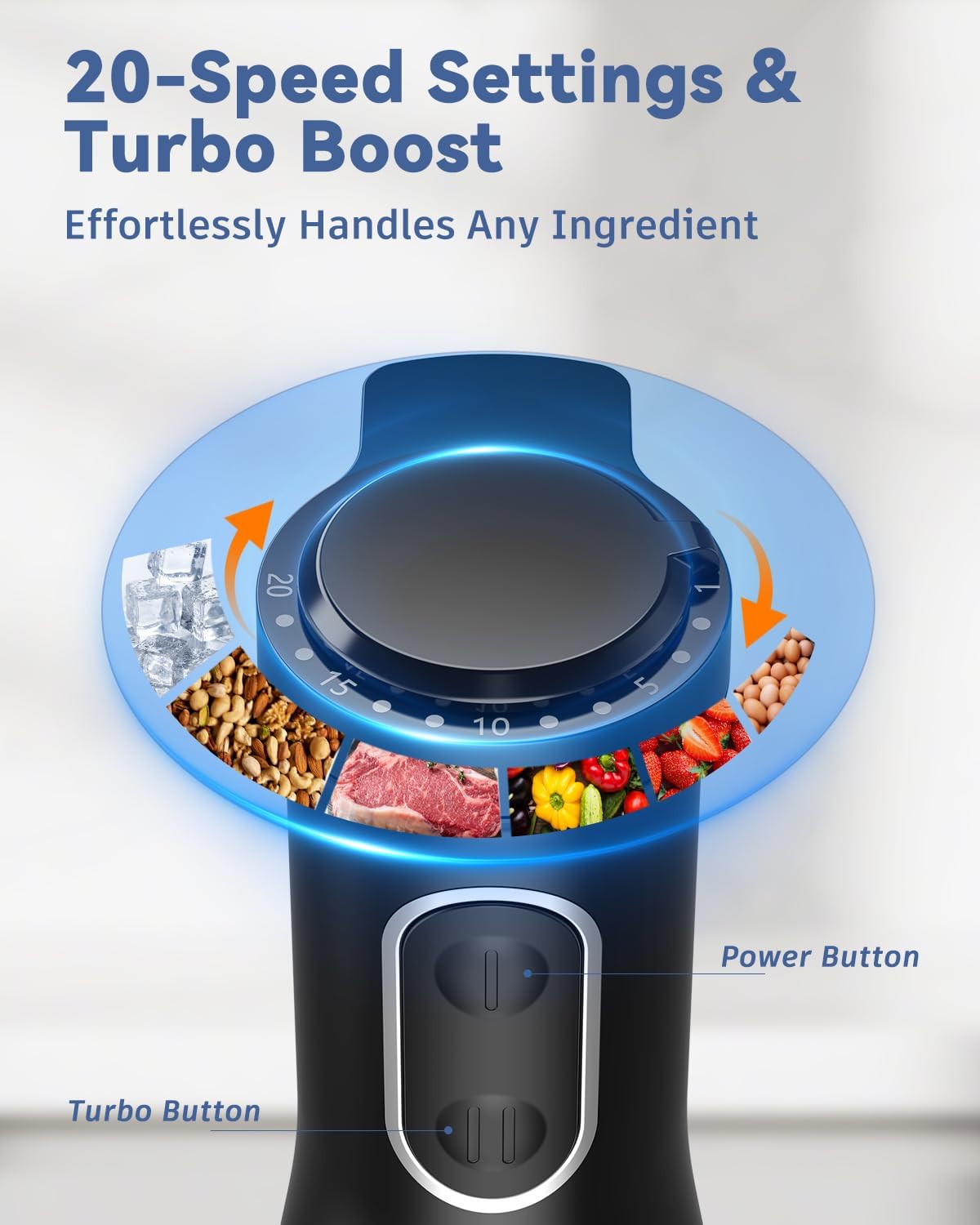 LINKChef 7 in 1 Immersion Blender Handheld, 800W Hand Blender Set, Scratch Resistant with 2 Titanium Steel Blades, 20 Speed and Turbo Mode, Includes Whisk, Milk Frother, Food Processor & Beaker