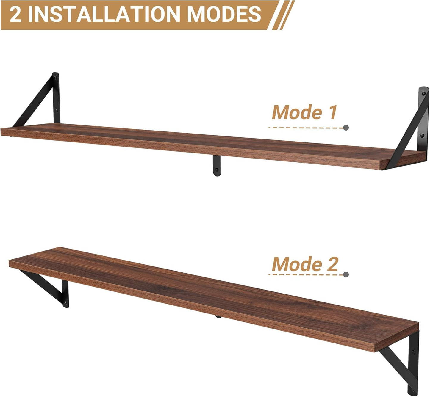 Heimlove Floating Shelves for Wall, 36 Inch Long Wood Floating Bookshelf Set of 3, Wall Mounted Hanging Shelf for Bathroom Bedroom Kitchen, Walnut