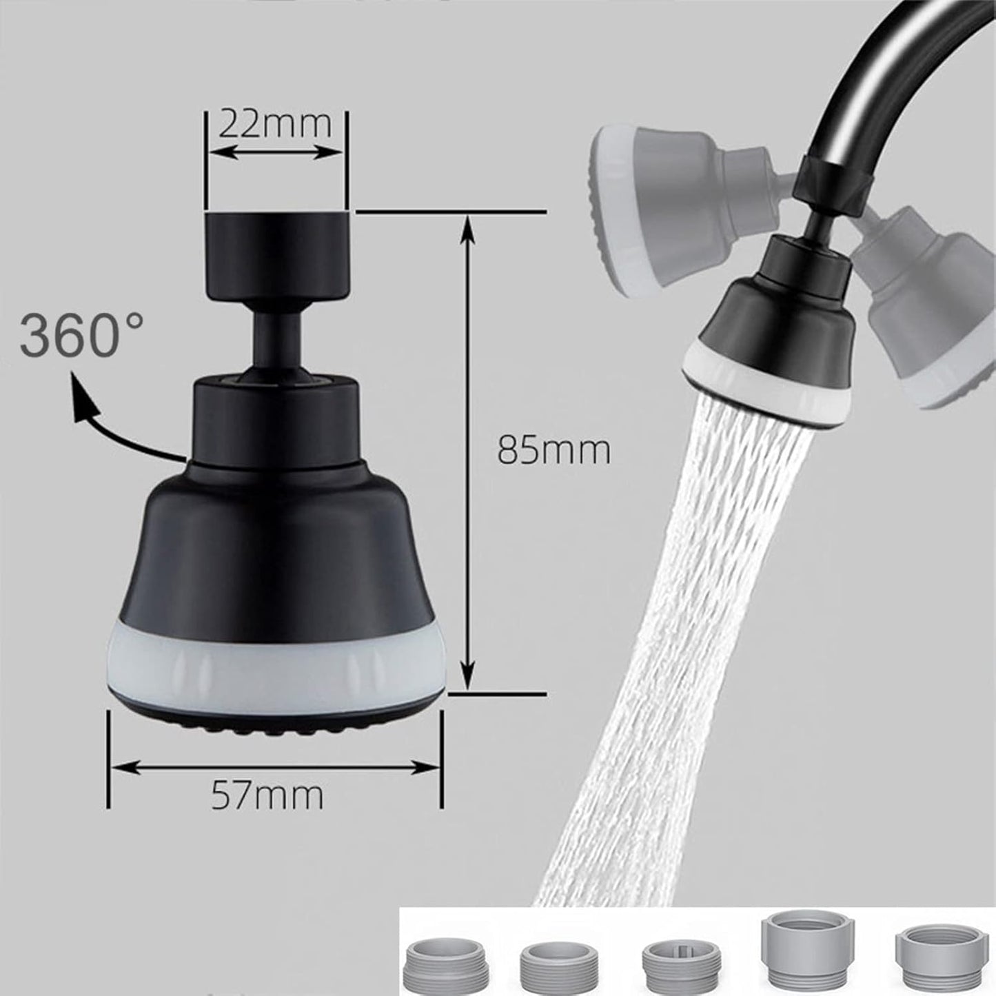 4 Spray Modes Faucet Aerator,360 Degree Faucet Sprayer Attachment,Big Angle Kitchen Faucet Aerator,Swivel Faucet Extender,Sink Sprayer Attachment for faucet,55/64 inch Female Thread (Black)