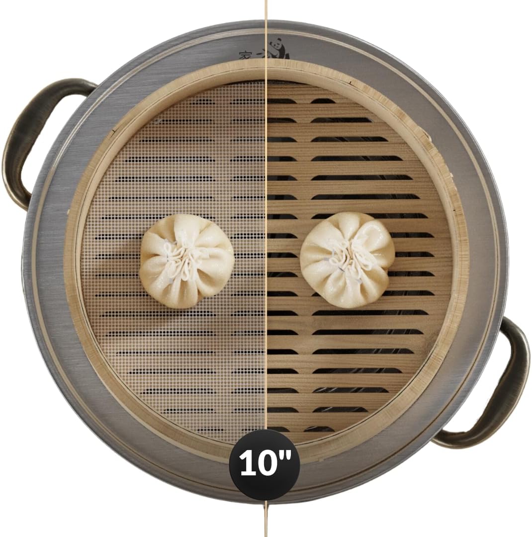 Prime Home Direct Bamboo Steamer Silicone Liners 10-Inch | 6 Count | BPA Free | Reusable & Non Stick for Air Fryer, Dumpling Food Steam Pot & Dim Sum Steaming | Round Mesh Parchment Baking Sheet Paper