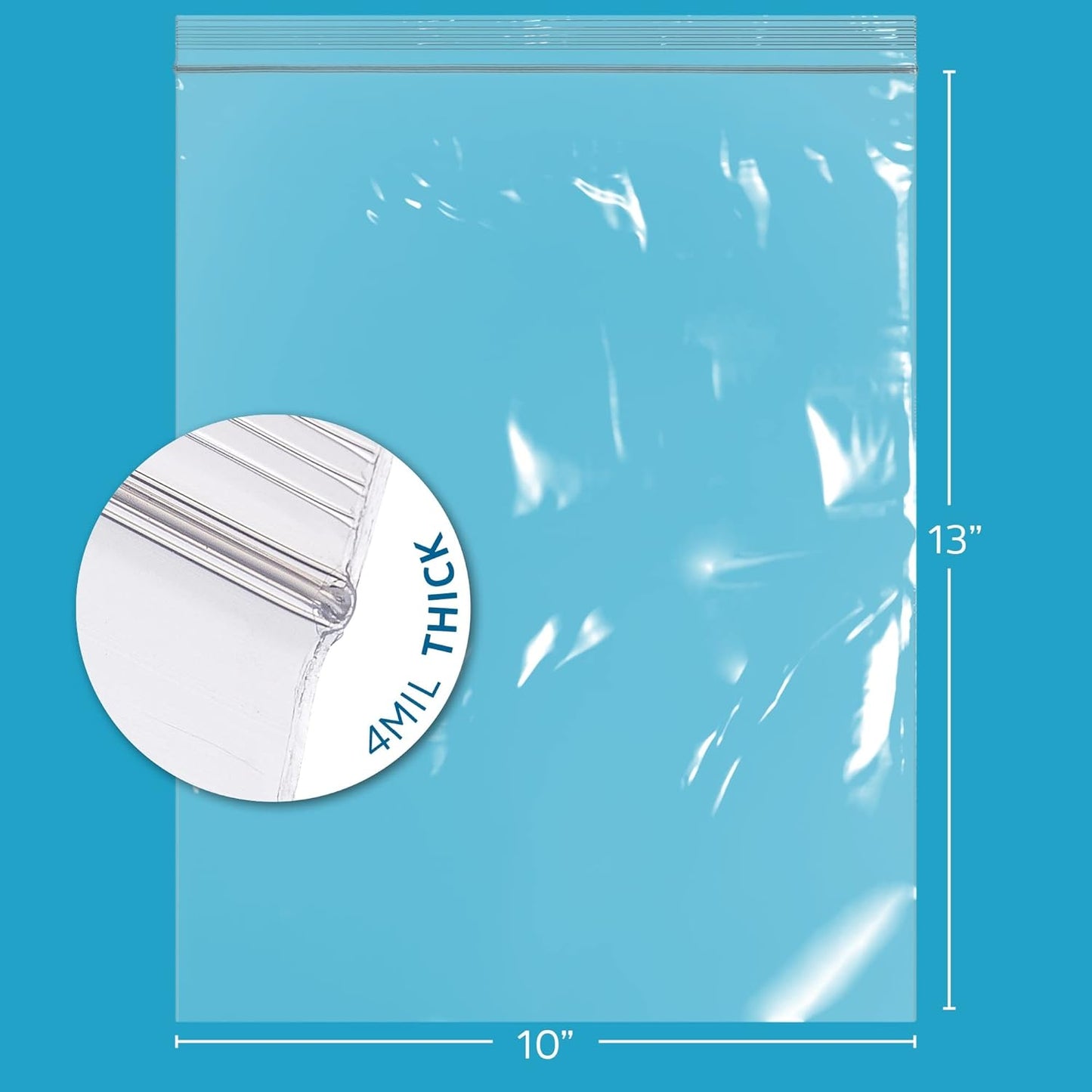 GPI - 10" X 13" Bulk Pack of 500, 4 Mil Thick, Heavy Duty, Clear Plastic Reclosable Freezer Zip Bags, Strong & Durable Poly Baggies with Resealable Zipper Top Lock.