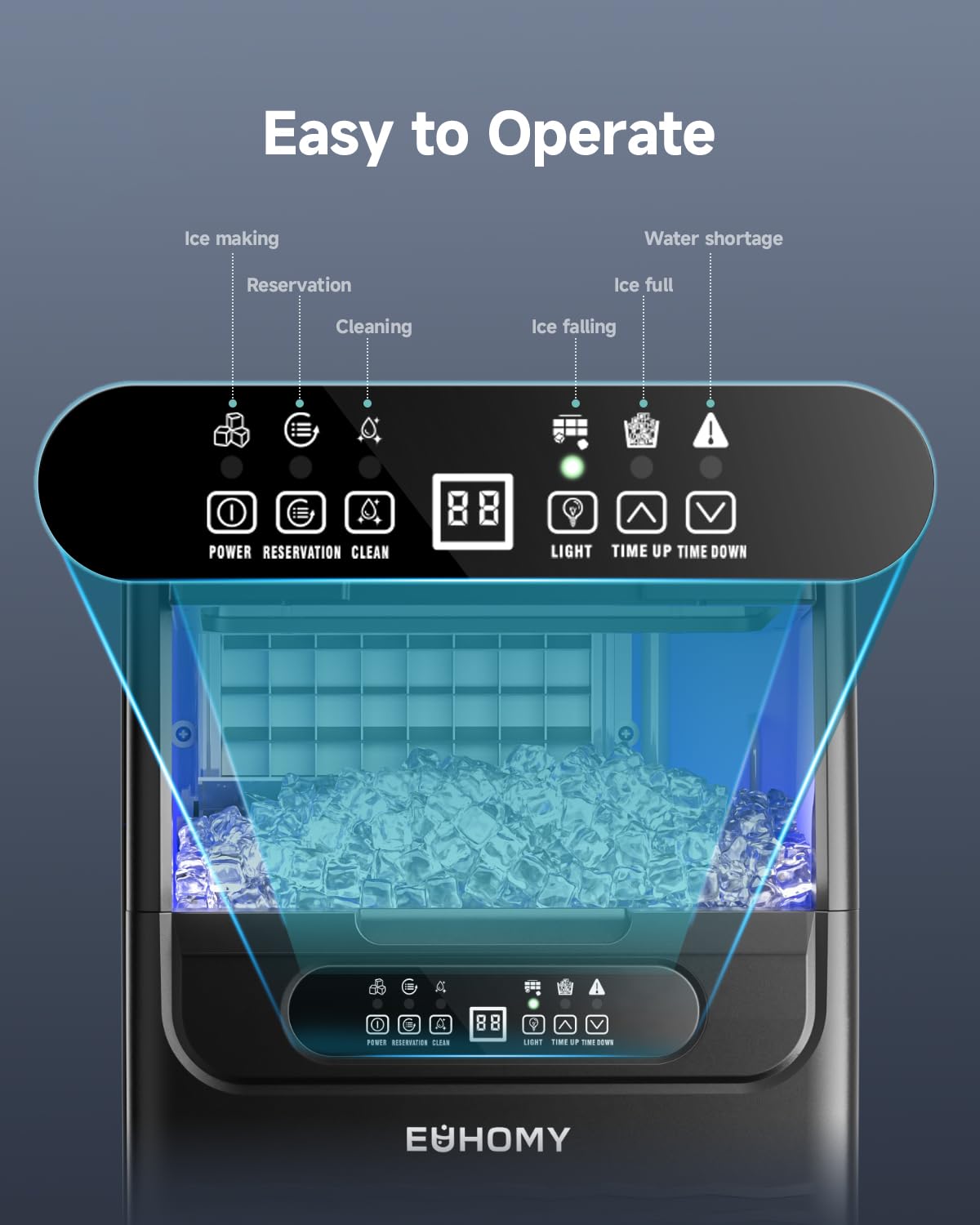 EUHOMY Commercial Ice Maker Machine,70lbs/24H,36 Ice Cubes in 8-12 Mins,Under Counter Ice Maker with Water Filter,12lbs Storage Capacity,Freestanding Ice Machine for Home/Bar/Cafe/Restaurant