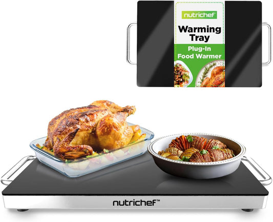 Nutrichef Electric Hot Plate Tray Dish Warmer with Black Glass Top - Ideal for Home, Buffets, Parties, Kitchens & Restaurants - Warming Tray for Food - Tortilla Warmer - Dimensions: 16.5 x 11
