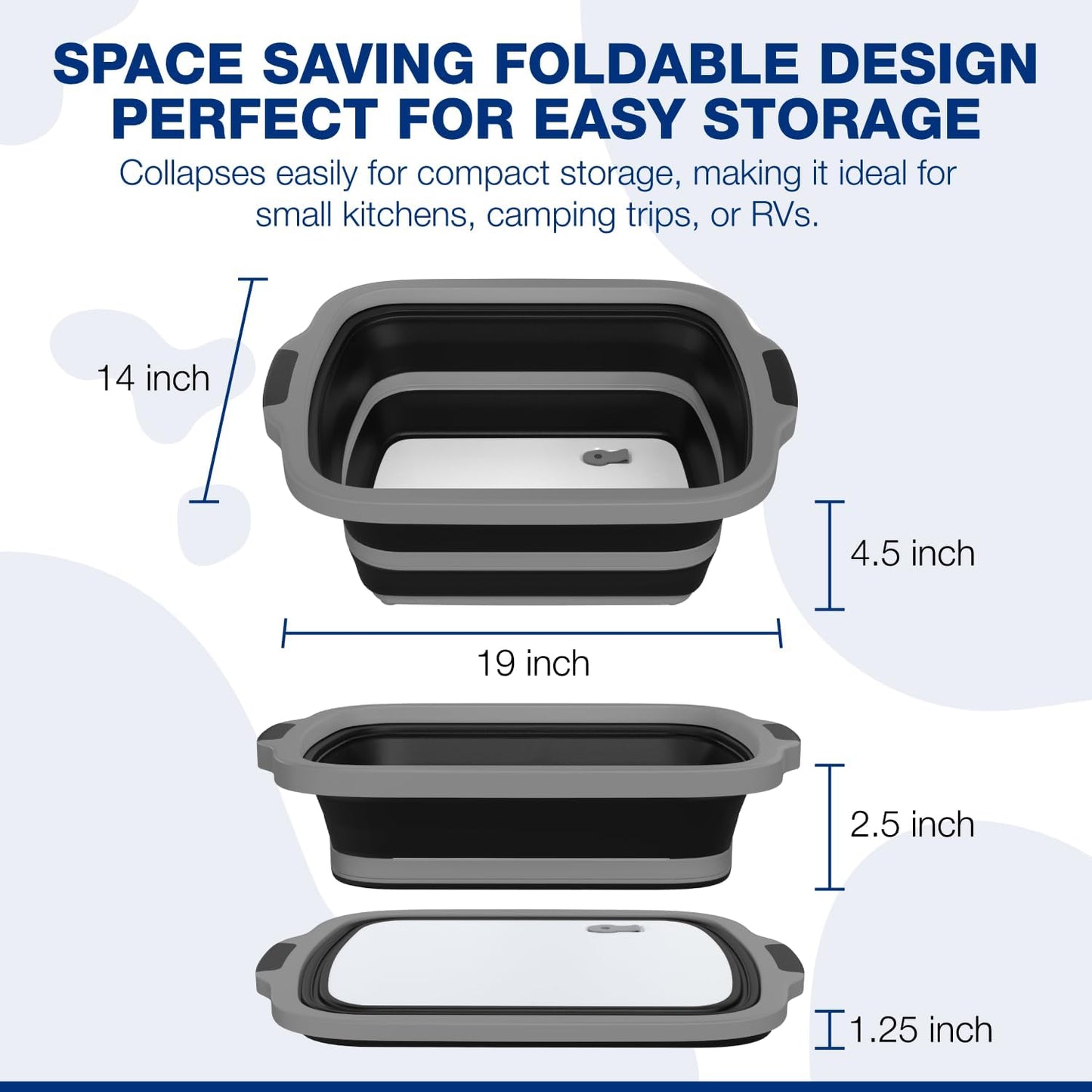 2-Pack XL Collapsible BBQ Prep Tub with Built-In Cutting Board, Lid & Strainer – Marinate, Drain & Prep – Large Food-Safe Container – Perfect for Grilling, Smoking & Outdoor Cooking (Black)