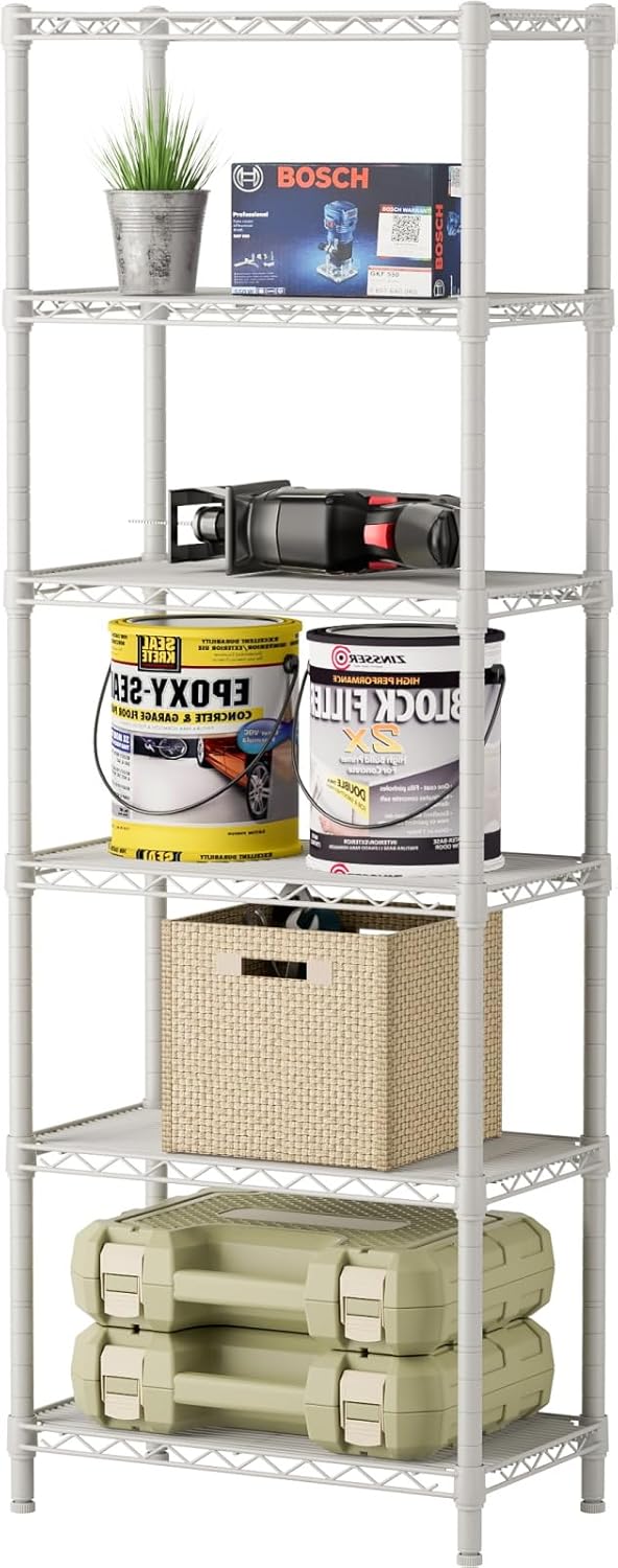 SINGAYE 6 Small Wire Shelves Kitchen Pantry Close Home Organizers and Storage Bathroom Shelf Laundry Room Organization Adjustable Book Metal Garage Shelving Unit