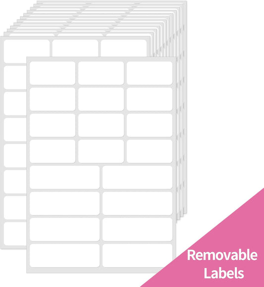 STARLIBOO White Removable Labels, Removable Colored Labels Stickers, Self-Adhesive Rectangular Stickers Water/Oil/Tear Resistant for Storage/Classroom/Home (2 Size, 300 Labels)