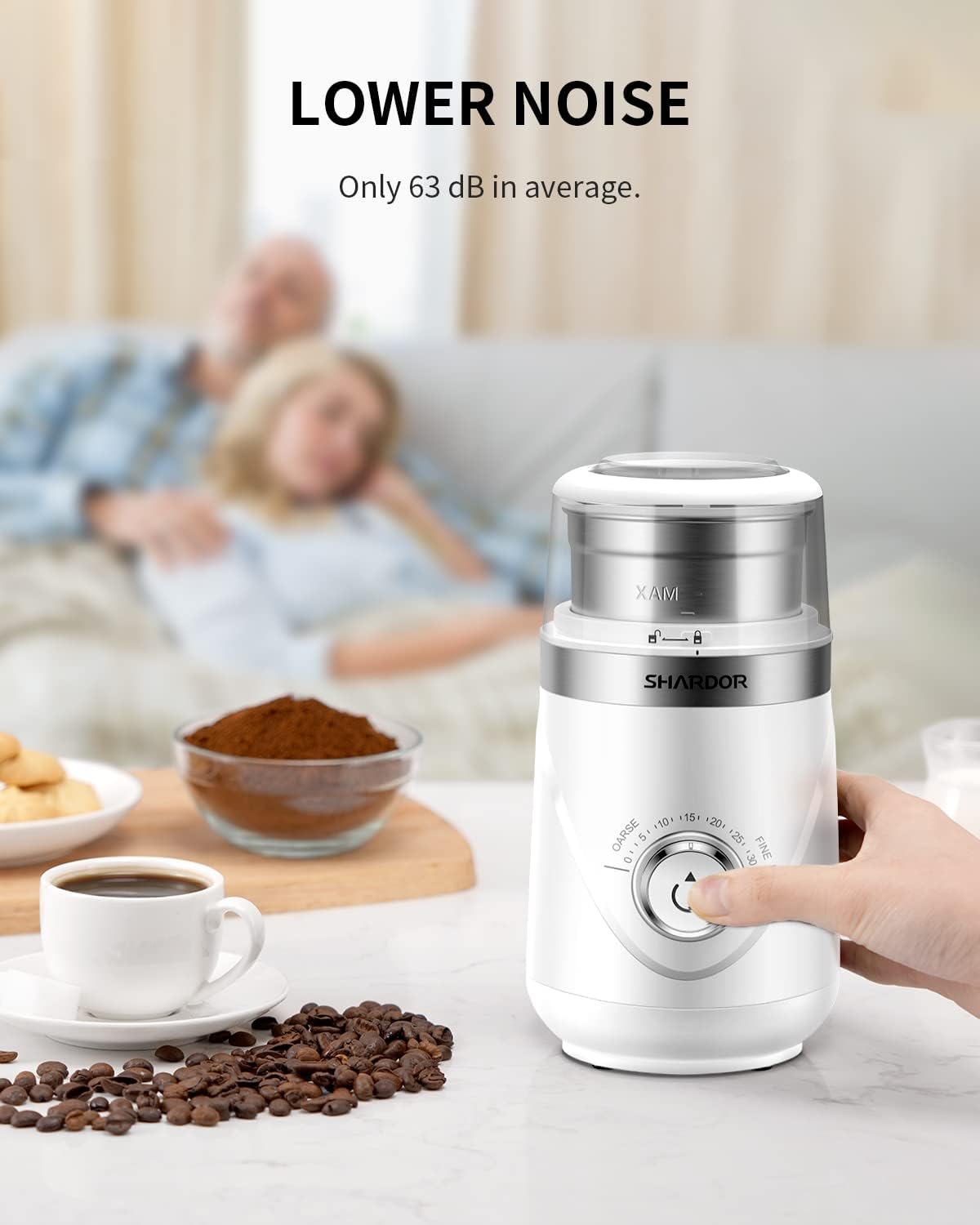 SHARDOR Adjustable Coffee Grinder Electric, Herb, Spice, Coffee Bean Grinder, Espresso Grinder with Removable Stainless Steel Wet and Dry Bowl, White, Upgraded 2.0
