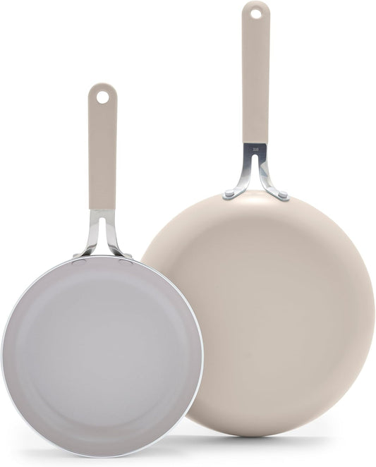 GreenLife 8” & 10” 2 Piece Nonstick Ceramic Frying Pan Set, Lightweight Healthy PFAS-Free Skillets, Dishwasher & Oven Safe, Durable Body, Silicone Stay-Cool Handles, Easy Release, Taupe