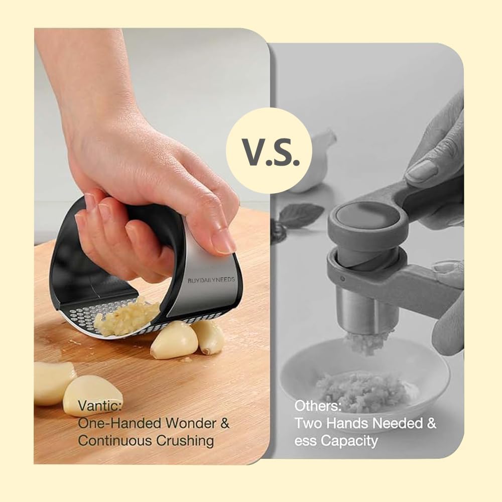 Garlic Press Rocker Stainless Steel - Rustproof Garlic Mincer, Crusher with Cleaning Brush, Easy to Use Garlic Smasher for Effortless Chopping & Crushing