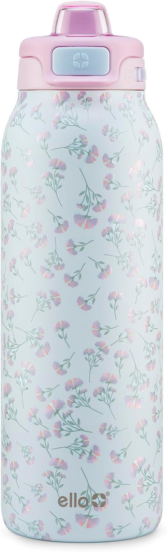 Ello Pop & Fill Stainless Steel Water Bottle with Quick Fill Technology, Double Walled Vacuum Insulated Metal, Leak Proof Locking Lid, Sip & Chug, BPA Free, Holiday Gift for Him Her, 22oz, 32oz, 40oz