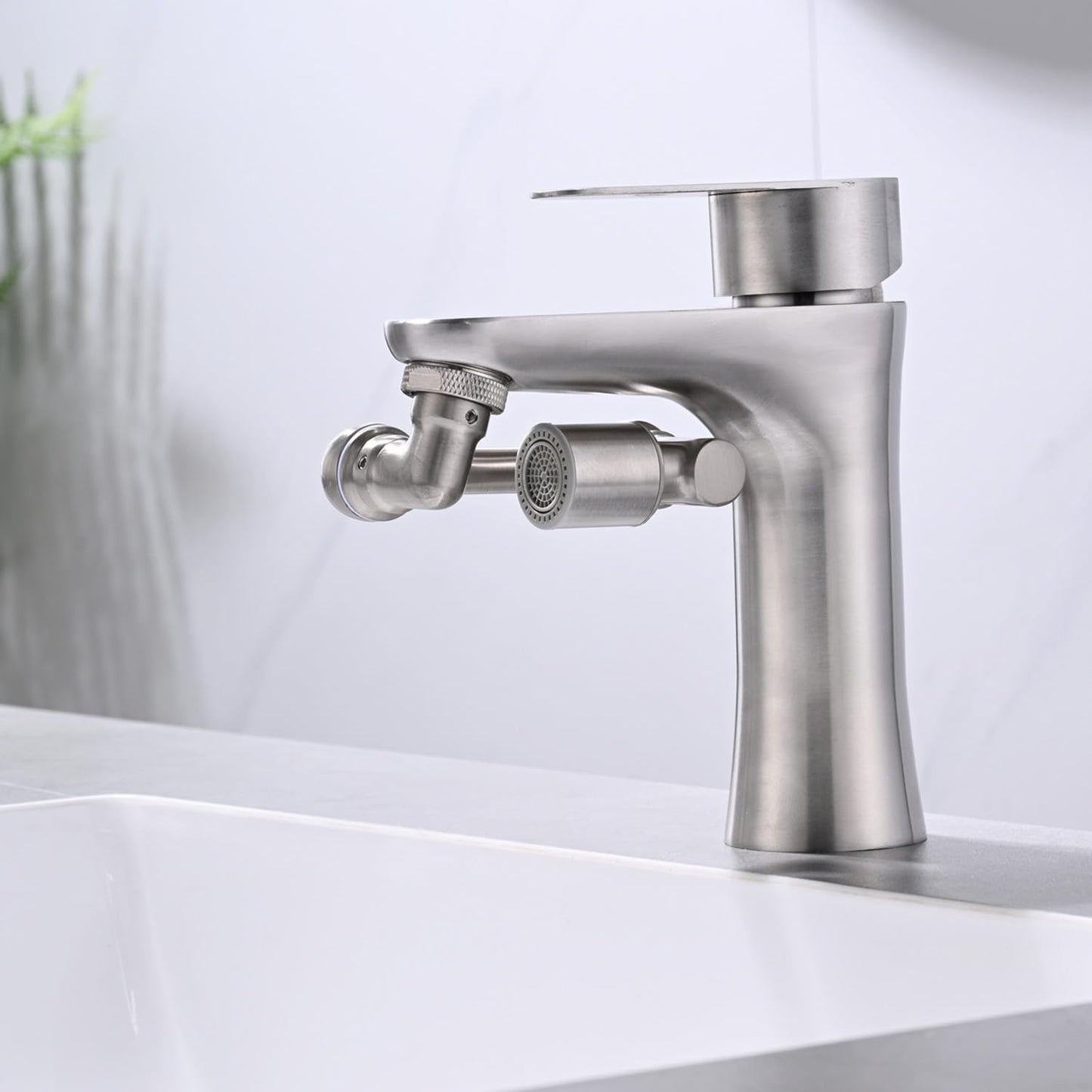 Universal 1080° Swivel Bathroom Faucet Extender with 2 Modes Rotating Faucet Attachment Aerator for kitchen Sink Brushed Nickel