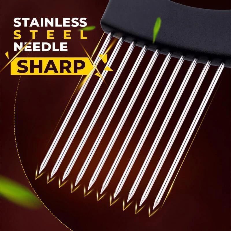 Onion Slice Holder, Stainless Steel for Slicing & Cutting Onions, Meat, Potatoes, Tomatoes - Assistant Tool, Kitchen Gadgets (Pink, 1 Pack)