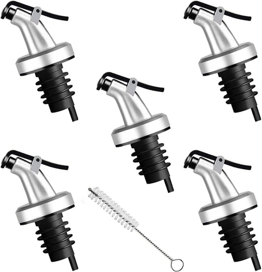 5 Pack Oil Spouts, Olive Oil Vinegar Bottle Stopper Dispenser with Tube Brush, Leakproof Bottle Spouts for Salad, Sauce, Soy, Etc