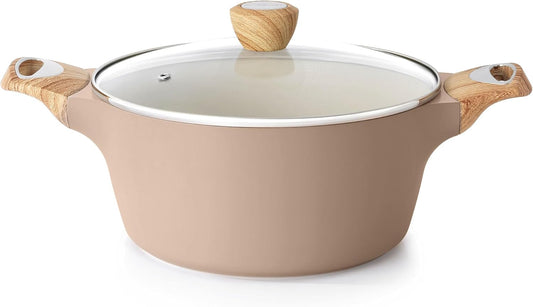 SENSARTE Ceramic Nonstick Stock Pot with Lid, 2.6/4.5/6.6 QT Soup Pot Casserole Pot, Non-toxic Healthy Pasta Pot, Large Cooking Pot Stew Pot, Induction Compatible, PFOA PFAS PTFE Free, Taupe