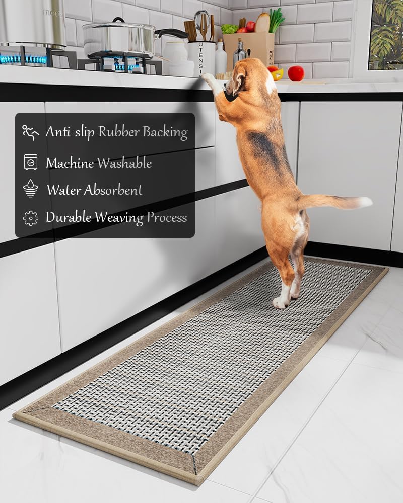 PADOOR Kitchen Mats for Floor, Kitchen Rugs Non Slip Washable, Rubber Backed Kitchen Runner Super Absorbent Kitchen Floor Mat Sink Rug, 20”x32” Brown