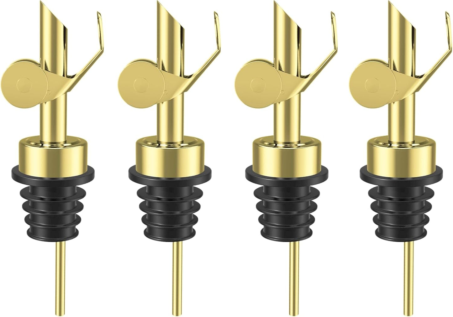 Olive Oil Dispenser Spout, Weighted Liquor Pour Spout, Syrup Dispenser Spout, Stainless Steel Automatic Pour Spouts for Liquor Bottles, Oil Bottles, Vinegar, Syrup and Alcohol 4 Pack Golden