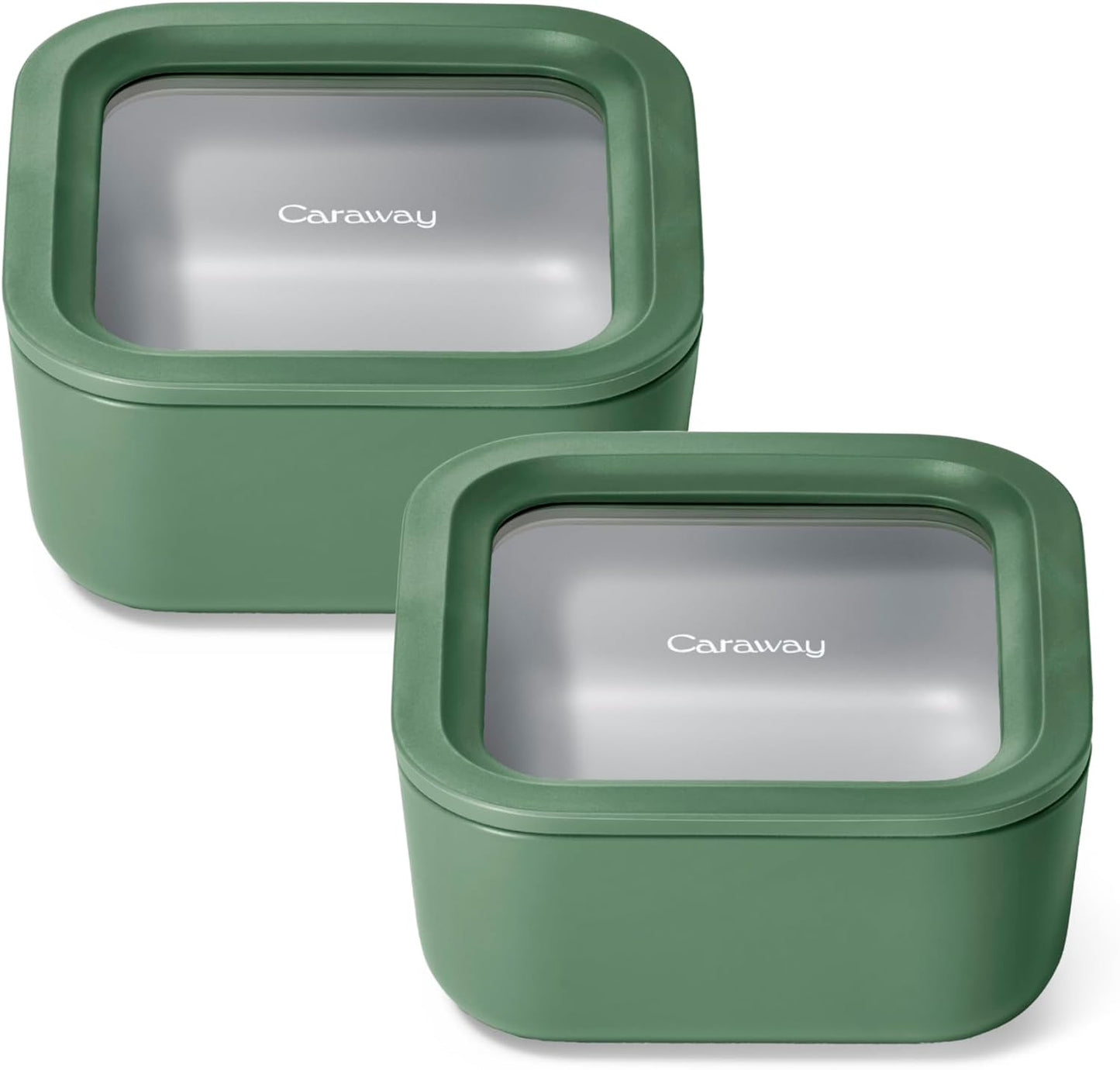 Caraway 2pc Glass Food Storage Set - 4.4 Cup Food Containers (2) - Ceramic Coated - Non Toxic, Non Stick Lunch with Lids - Dishwasher, Oven, & Microwave Safe - Sage