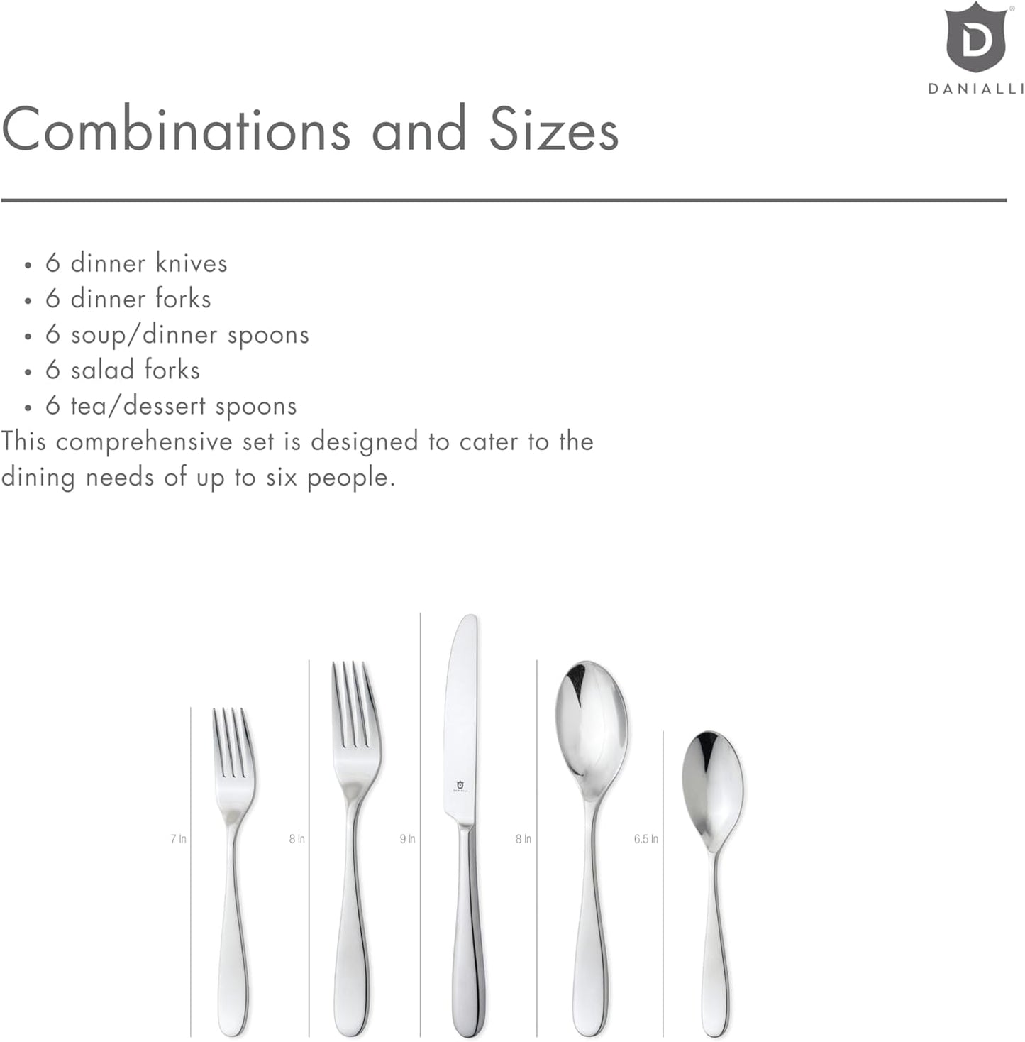 Silverware Set for 6 – 18/10 Stainless Steel Flatware, Mirror Finish, Dishwasher Safe, Durable and Balanced Utensils, Modern Tableware (30-Piece Set, Fidenza)