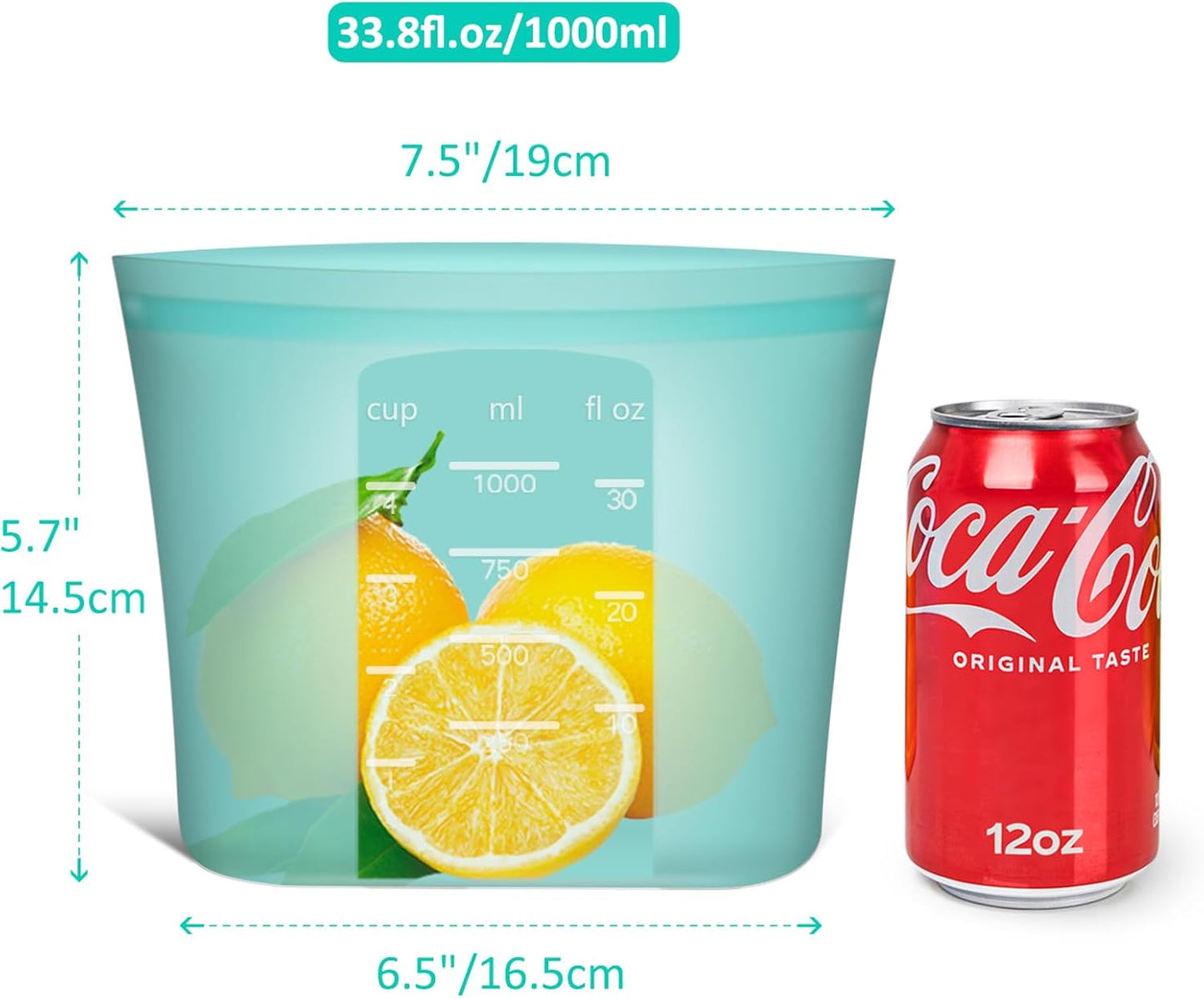 Reusable Freezer Bags Quart Size, 4 Pack, 100% Silicone Stand Up Ziplock Reusable Silicone Food Storage Bags Sandwich Bags Containers, Freezer Microwave Oven Dishwasher Safe, Aqua, 33.8fl.oz