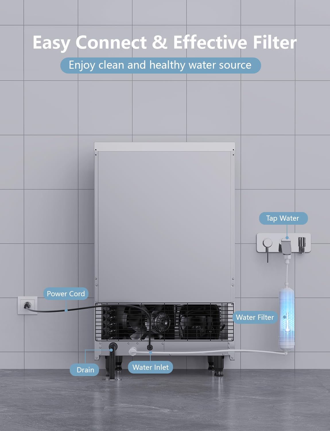 Commercial Ice Maker Machine 100Lbs/24H, Under Counter Ice Machine with 34lbs Ice Storage Bin, Stainless Steel Freestanding Ice Maker for Restaurant, Bars, Home and Offices