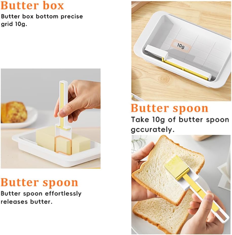 Butter Dish with Precision Spoon, Countertop and Refrigerator, Keep Butter Fresh, Easy Scoop, Plastic Butter Keeper Tray Box for East/West Coast Butter (White, Large)