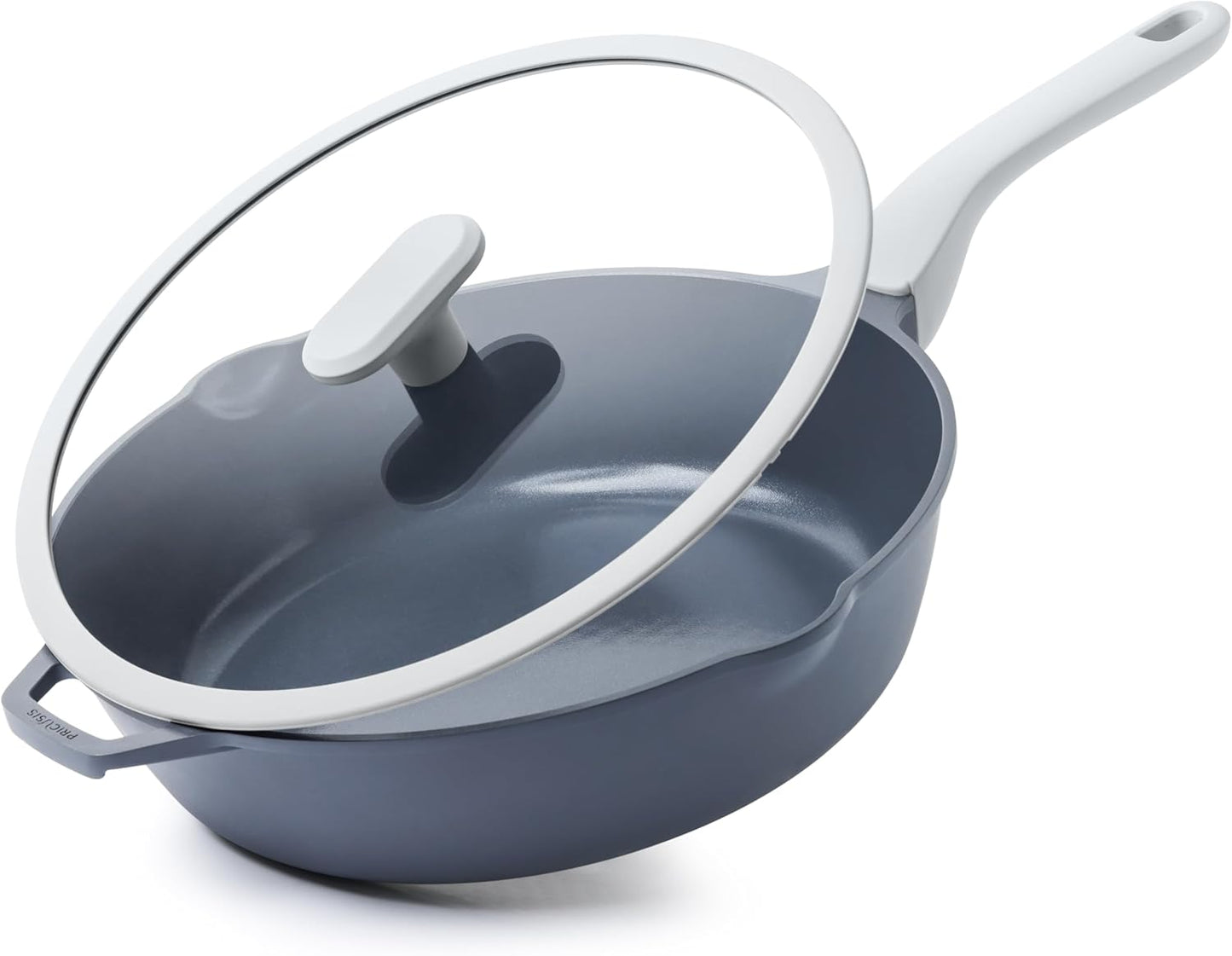 Ceramic Nonstick Deep Saute Pan with Lid, 10/12 Inch Non Toxic Pans with Double Pour Spout, Helper Handle and Lid, Metal Utennsil Safe, Dishwasher Safe, (12 Inch, Gray)