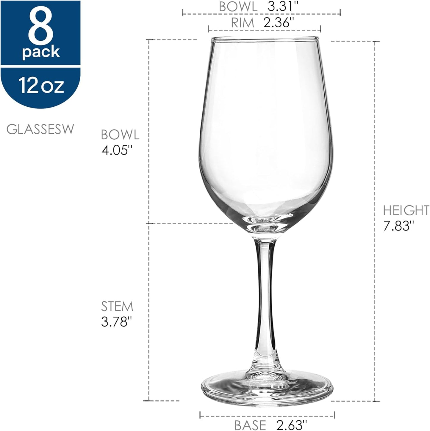 UMI UMIZILI Wine Glasses Set of 8, 12 Ounce Wine Glasses for white or red wine, All Purposed Wine Glass for Any Occasions