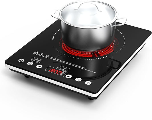 Electric Cooktop 12 Inch,Single Burner Plug in Portable 110V Electric Cooktop, Countertop Ceramic Stove Top with Power Levels and Overheat Protection