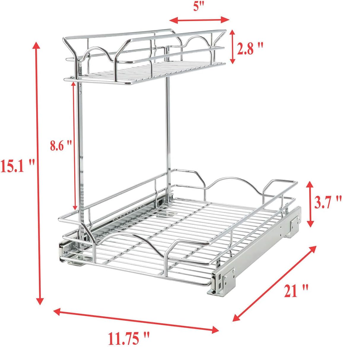 OCG Under Sink Cabinet Organizer Two Tier Pull Out Shelf (11.75W x21D), Under Sink Sliding Shelf for Kitchen Bathroom Cabinet 2 Tier Chrome