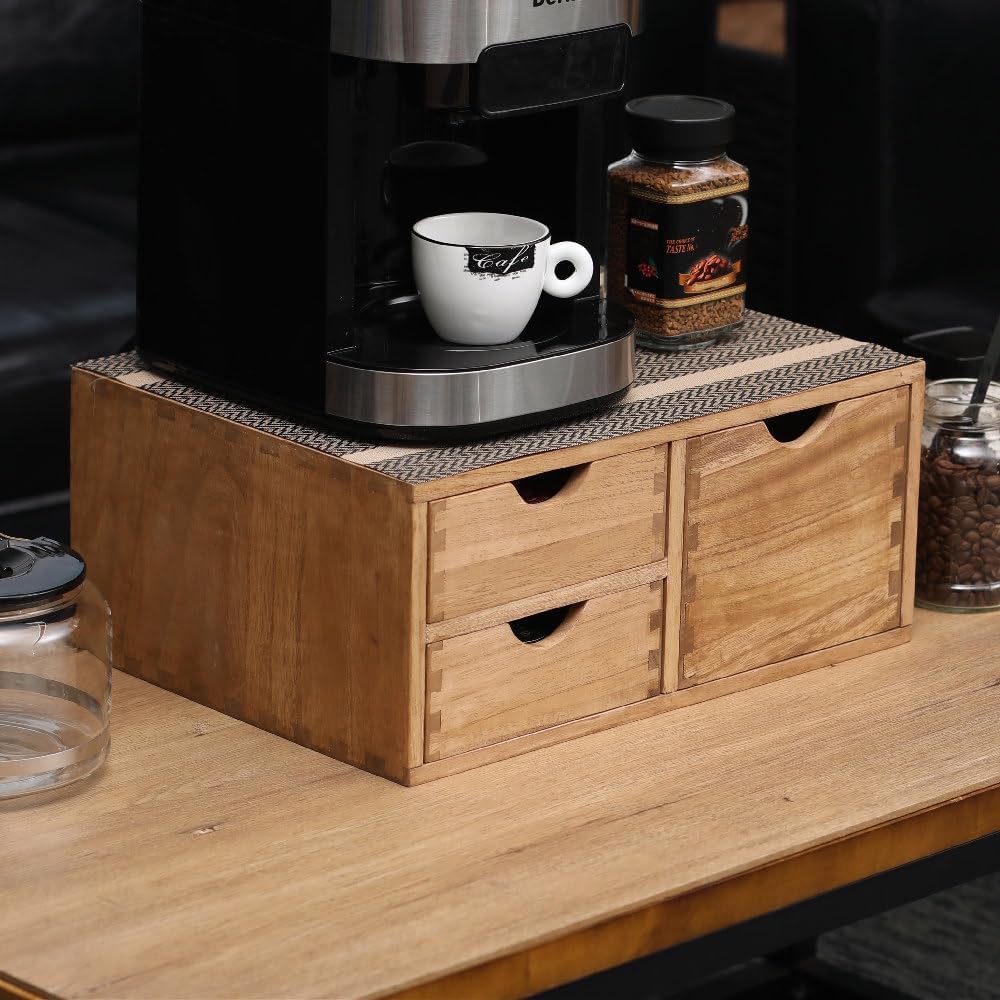Capsules Coffee Storage Drawer for Pod K-cup Holder - Counter Organizer for Kitchen Utensil Storage - Wood Desktop Coffee Brewer Accessories Stand CF2D3C-LT