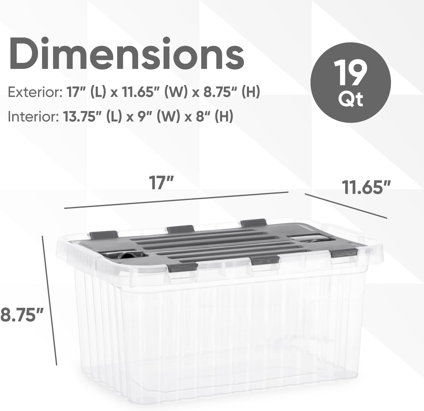 Superio Clear Storage Boxes with Attached Lids, Plastic Container Bins with Hinged Lids for Organizing, Stackable Crates, BPA Free, Non Toxic Organizers (4 Pack, 17"x11.65"x8.75")