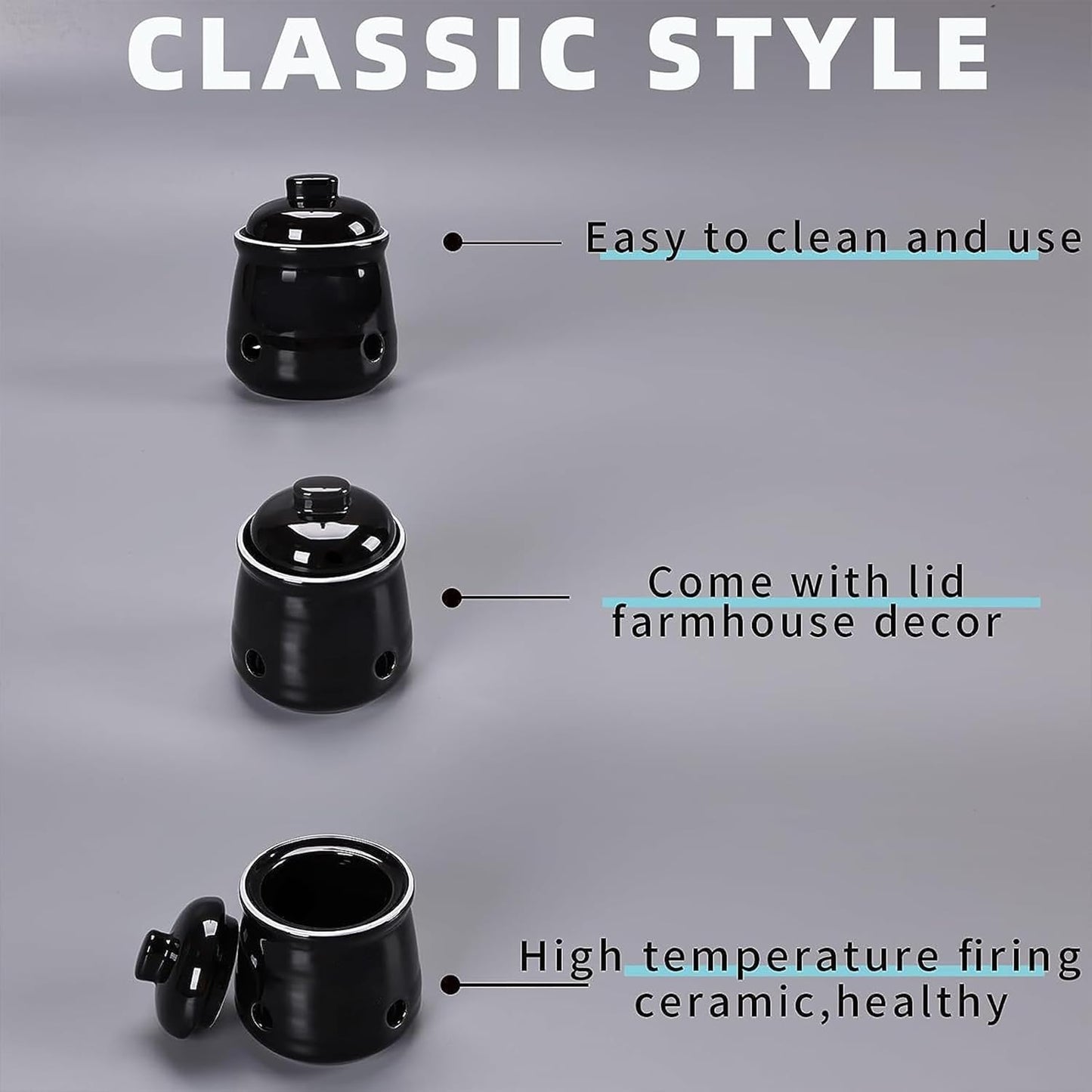 HAOTOP Ceramic Mini Garlic Keeper with Lid, Garlic Container Saver for Countertop, Keep Your Garlic Cloves Fresh (Black)