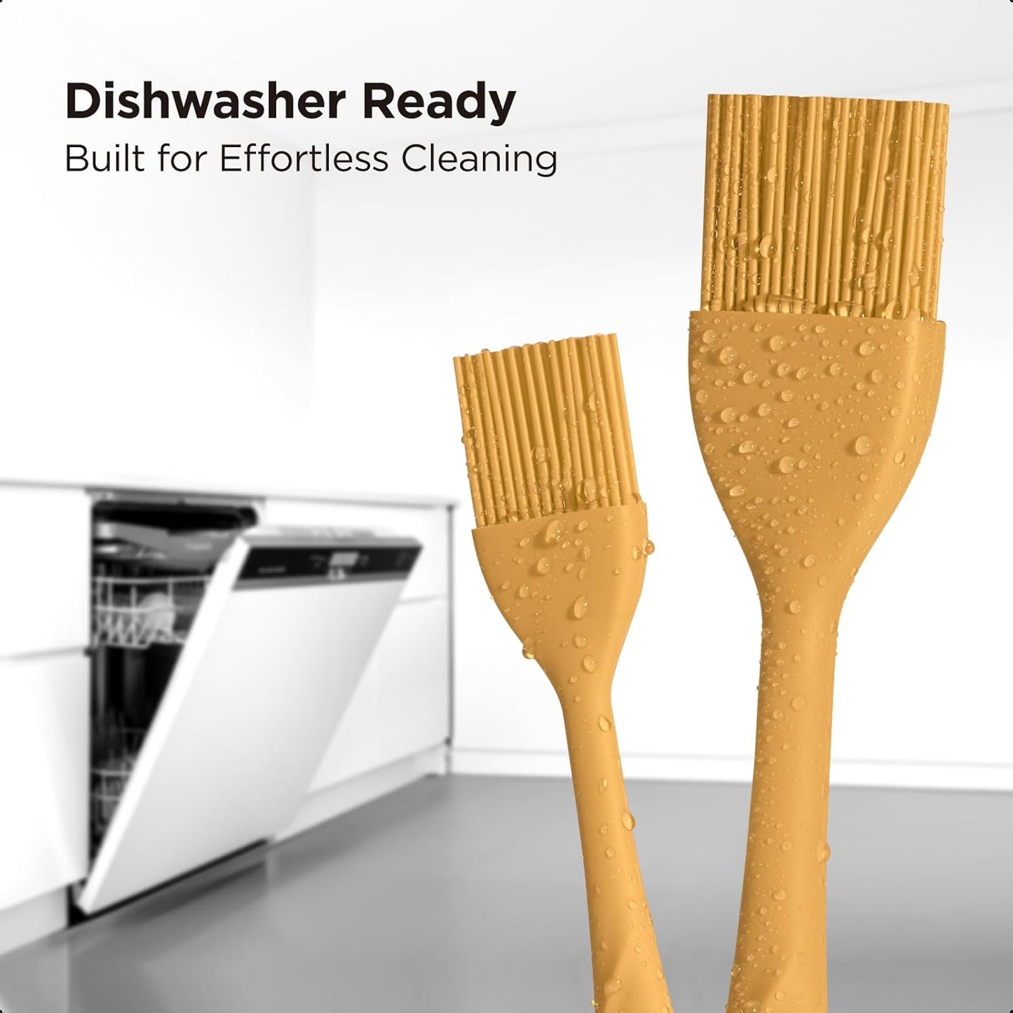 Kitchen Mama WaltzGrip Platinum Silicone Basting Pastry Brush: Set of 2 Heat-Resistant Brushes Utensils for Cooking, Baking, Grilling, Barbecue, and Spreading Oil, Butter, Egg (Yellow)