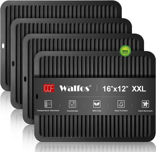 Walfos XXL Silicone Trivet 16x12 Inch, Trivets for Hot Pots and Pans, Heat Resistant Pot Holders Hot Pads for Kitchen Quartz Countertops, Hot Dishes, 4 Pack