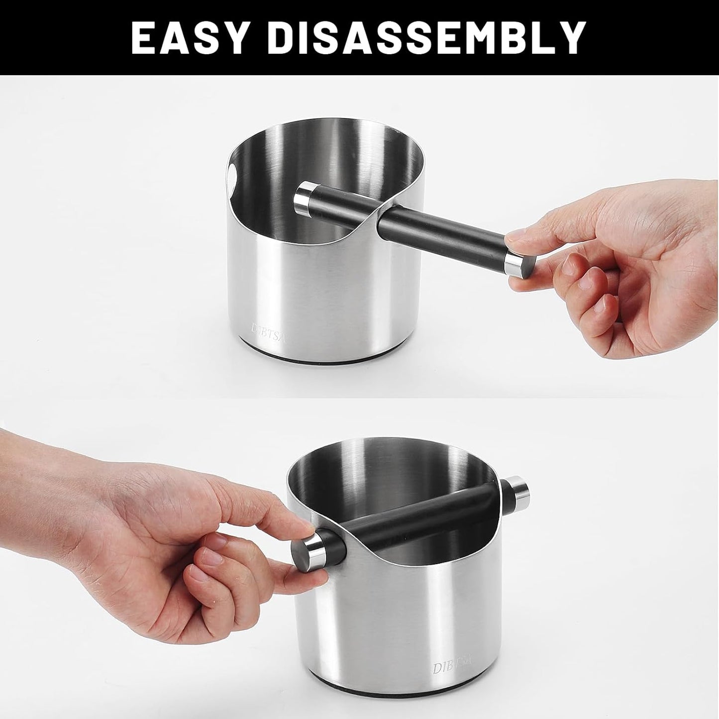 Espresso Knock Box, Stainless Steel coffee grounds container, Espresso grounds knock box With Non-slip Base and Removable Bar
