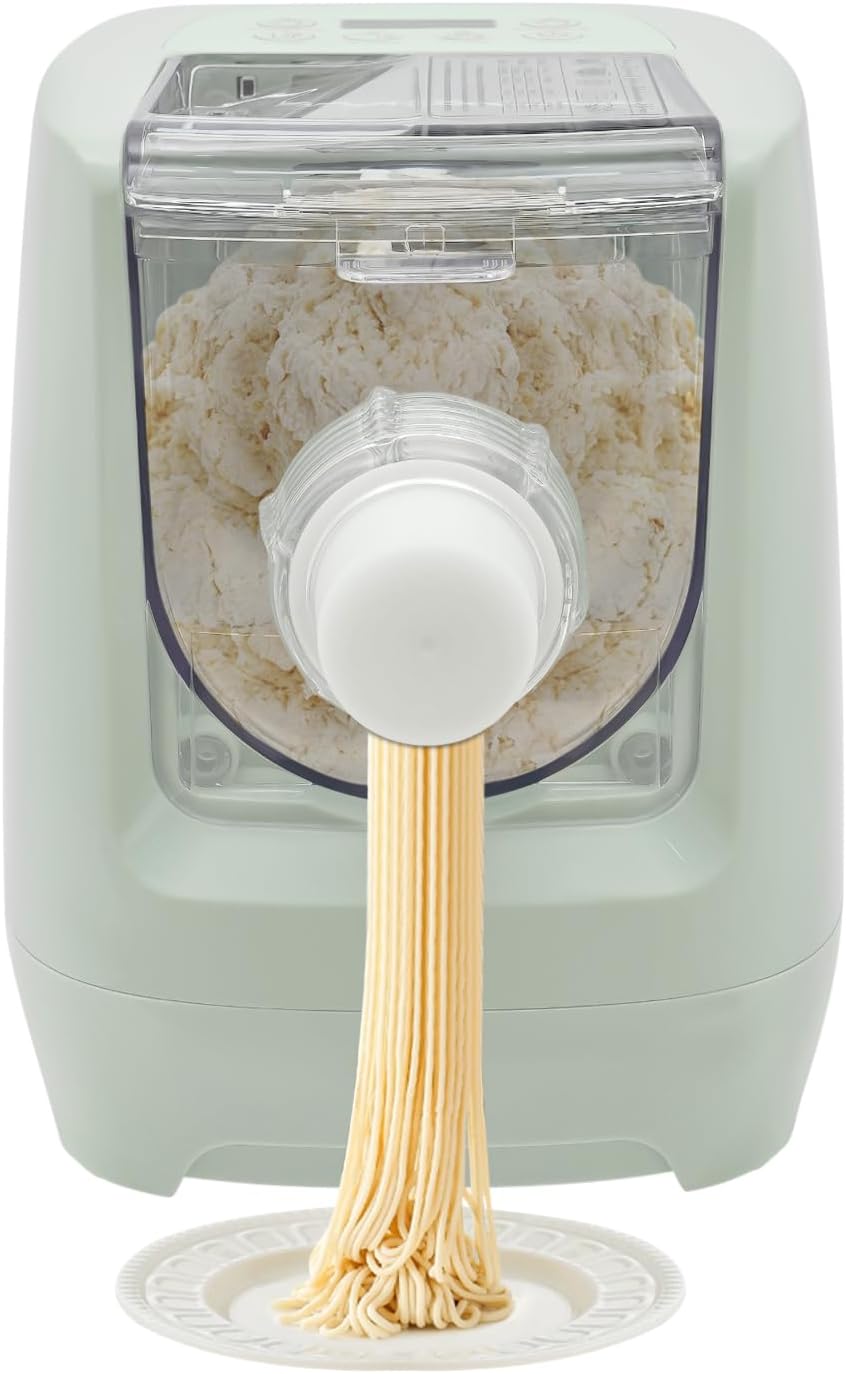 260w Automatic Pasta Machine, Electric Pasta Noodle Machine, 12 Noodle Shapes Pasta Machine With Measuring Cup,Capacity 0.6kg/ 1.32lbs,Can Make Long Noodles, Spaghetti, Macaroni (Green)