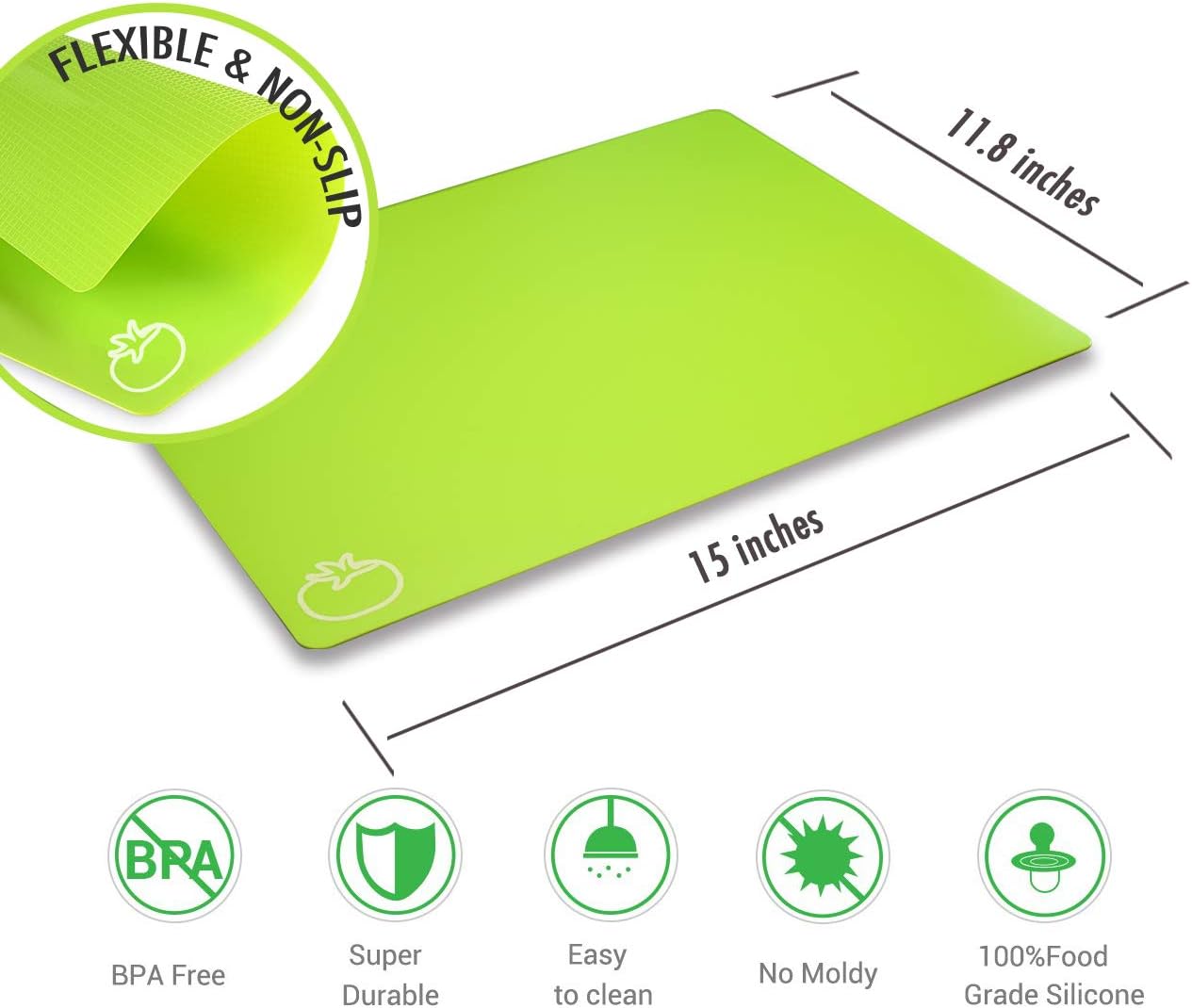 Cutting Board Mats Flexible Plastic Colored Mats with Food Icons, Fotouzy BPA-Free, Non-Porous, Anti-skid back and Dishwasher Safe, Set of 7+1 8 Pieces