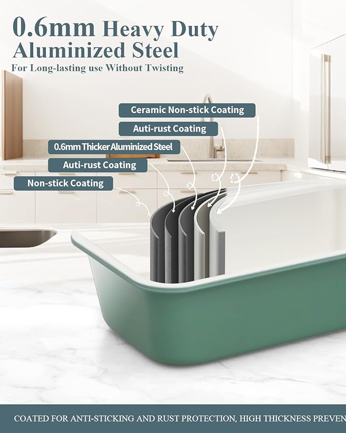 Ceramic Nonstick Baking Pans Set, Non Toxic 30 PCS Stackable Bakeware Sets, 550°F Oven Safe Baking Sheet & Pans, Warp-Free, Dishwasher Safe, PTFE/PFOA/PFOS-Free (Green)