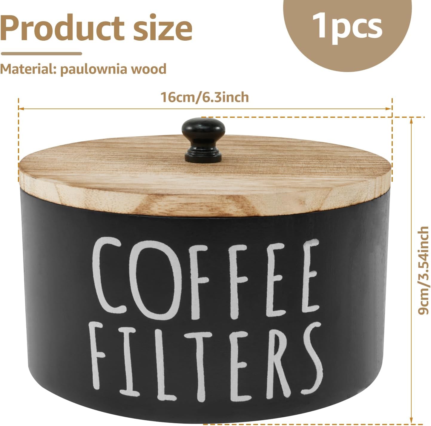 Wooden Coffee Filter Holder & Storage Organizer - Large Capacity Rustic Coffee Filter Dispenser with Bamboo Lid, Multipurpose Coffee Pod & Filter Basket for Bar Counter, Kitchen, or Coffee Bar Decor