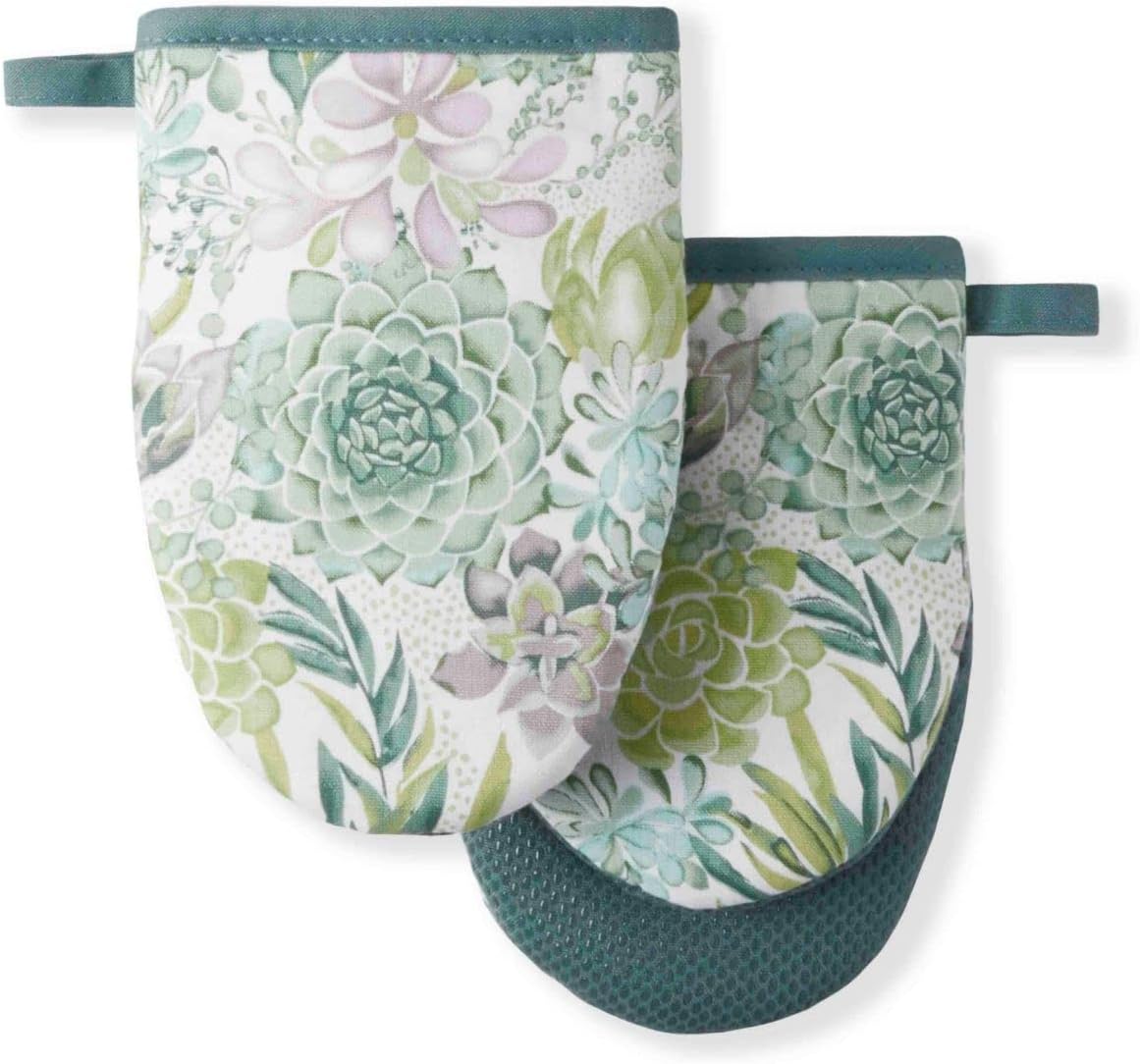 Martha Stewart Succulents Mini Oven Mitt 2-Pack Set, Green, 5.5"X8"