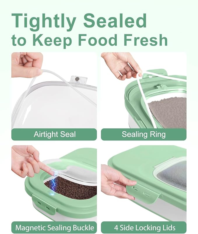 20-30 Lbs Rice Storage Container,Collapsible Food Storage Containers with Rolling Wheel Airtight Locking Lid,Flour Storage Container with Cup and Scoop,Suitable for Food,Rice,Pet Food,Flour