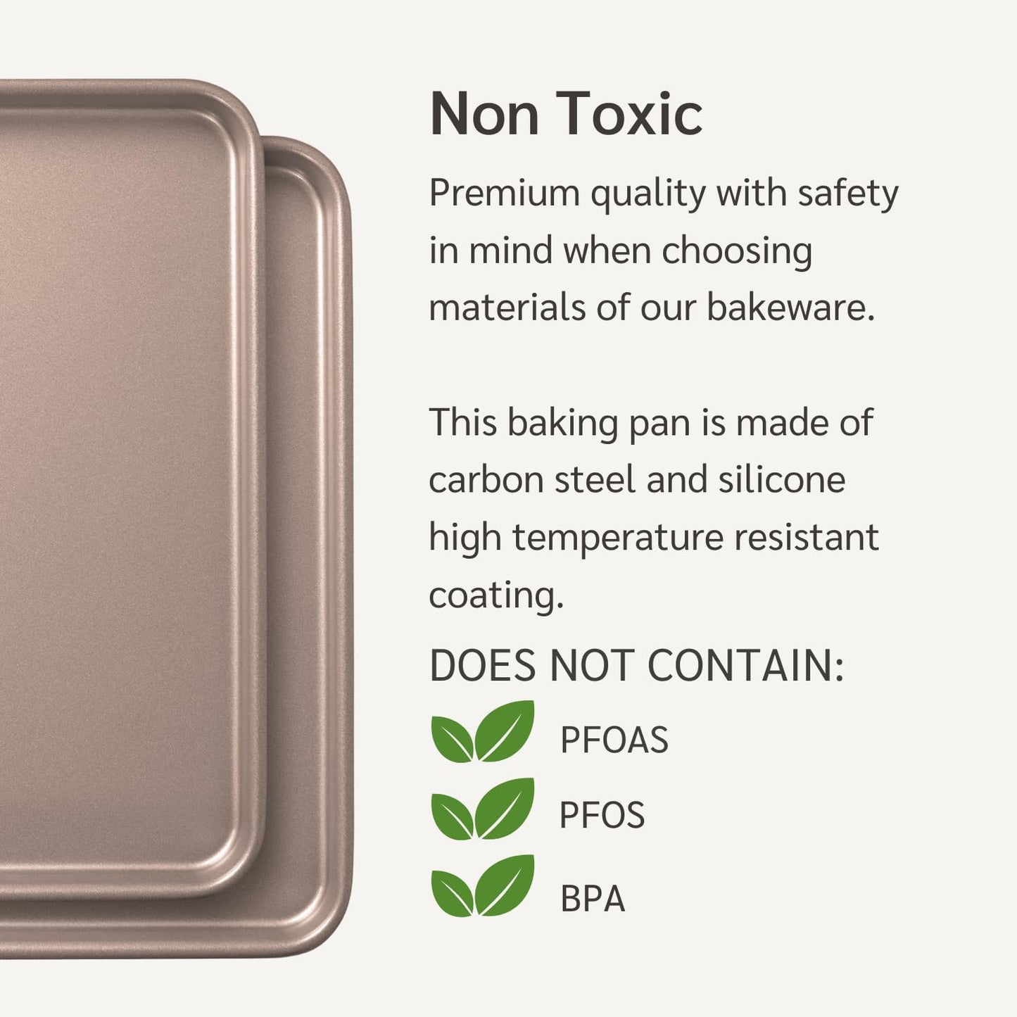 Nonstick 15x10 inch Baking Sheet Set of 2 | PFOA & BPA Free Non Toxic Carbon Steel 10x15 inches Cookie Sheets | Best Non stick Oven Cooking Pans & Jelly Roll Pan | Best Nontoxic Baking Trays