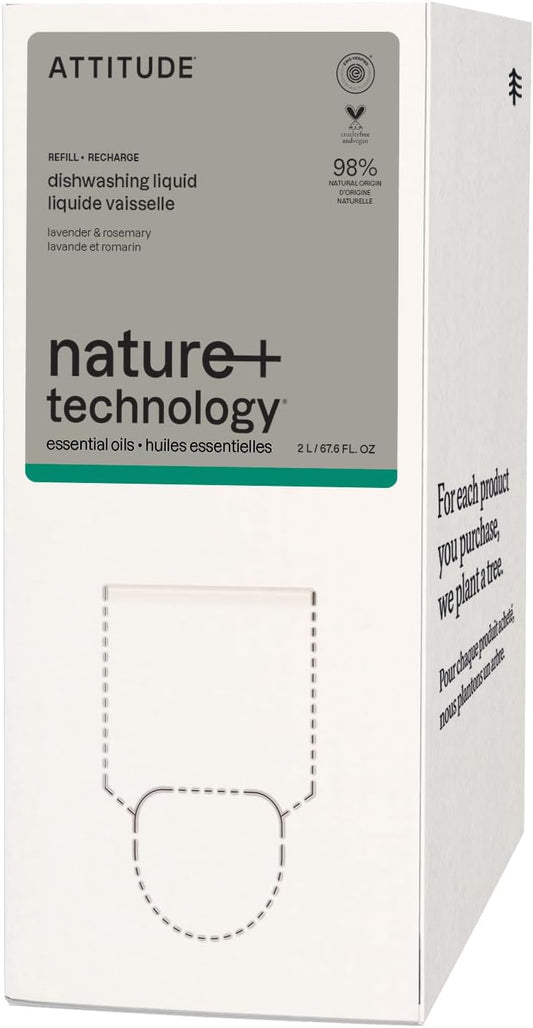 ATTITUDE Dish Soap, EWG Verified, Plant and Mineral-Based Ingredients, Vegan and Cruelty-free Household Products, Lavender and Rosemary, 67.6 Fl Oz