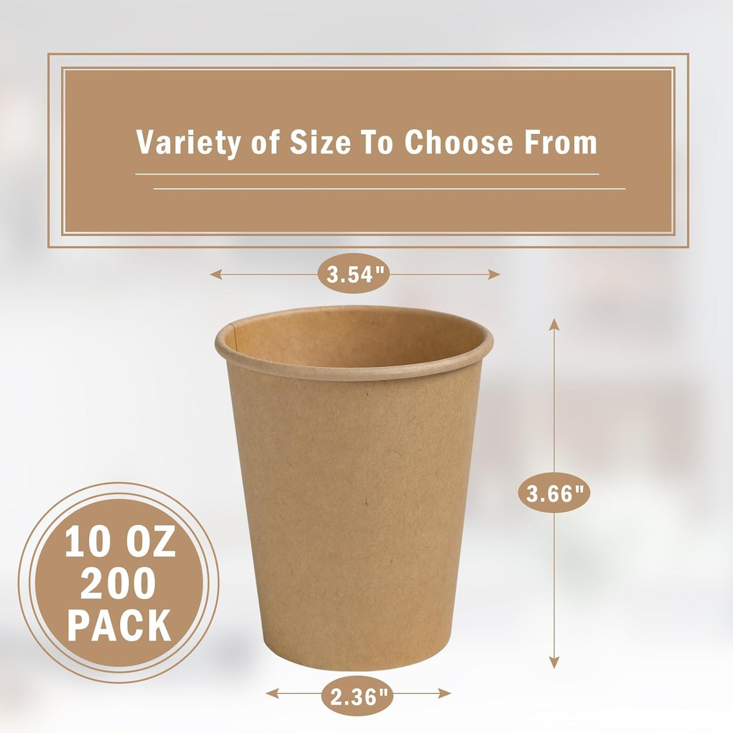 Lamosi 200 Pack 10 OZ Kraft Paper Cups, Brown Disposable Paper Coffee Cups, Biodegradable Unbleached Cups for Hot/Cold Beverage Party Home Office