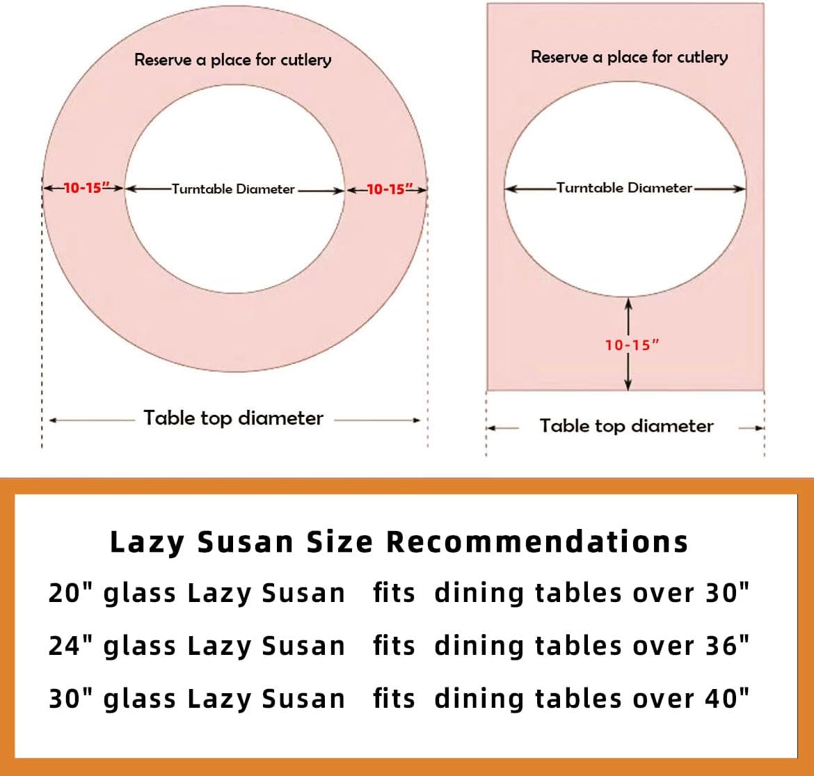20" Tempered Glass Lazy Susan Turntable, 360° Silent-Spin Round Clear Tabletop Rotating Tray, Centerpiece for Dining Tables, Smooth Rotation, for Banquets, Weddings & Family Gatherings